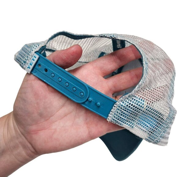 YETI Mesh Trucker Hat Adjustable Snapback Teal Blue & White Distressed One Size - Picture 4 of 8